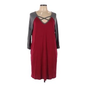 Suzanne‎ Betro Dress Size L Red Burgundy Gray 3/4 Sleeve V--Neck Pullover Comfy